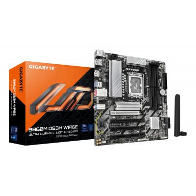 B860M DS3H WIFI6E Placa base - CPUs Intel Core Ultra, VRM de 5+1+2+1 fases, hasta 9066MHz DDR5, 1xPCIe 5.0 + 1xPCIe 4.0 M.2, LAN 2,5 GbE, WIFI 6E, USB 3.2 Gen 2