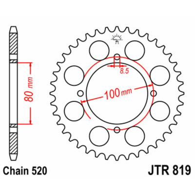 Corona JT SPROCKETS acero estándar 819 - Paso 520 JTR819.46