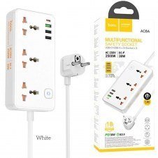Hoco AC8A Regleta Multipaís con salidas USB 30W Blanco