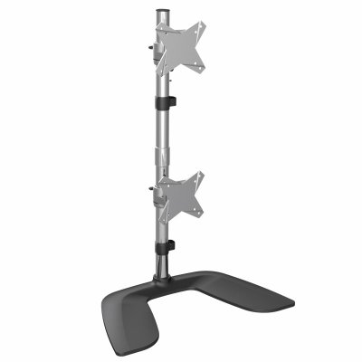 Soporte VESA para 2 Monitores de hasta 27 - Base para Monitor Ergonómica de Sobremesa - de Montaje para 2 Monitores Apilados Verticalmente - Altura Ajustable - Plata
