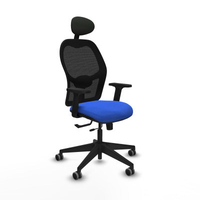 Alocén traslack malla negra bali azul brazos 2D base piramidal cabecero fijo ruedas engomadas 65mm