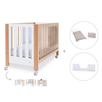 Cuna-cama-sofá-escritorio madera/blanco (4en1) 60x120 cm + textil Arena · Occa