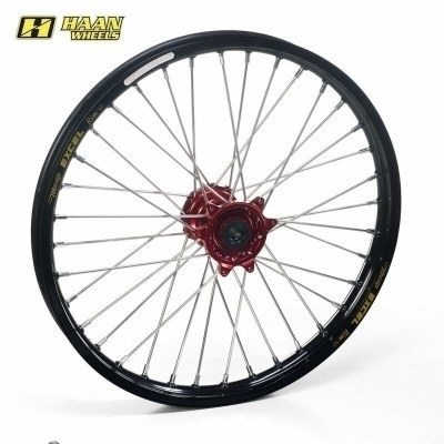 HAAN WHEELS Complete Front Wheel 21x1,60x36T Black Rim/Red Hub/Silver Spokes/Silver Spoke Nuts 135619/3/6