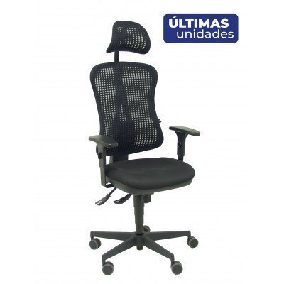 Silla Agudo sincro malla negra asiento tela negro brazos regulables con cabecero.