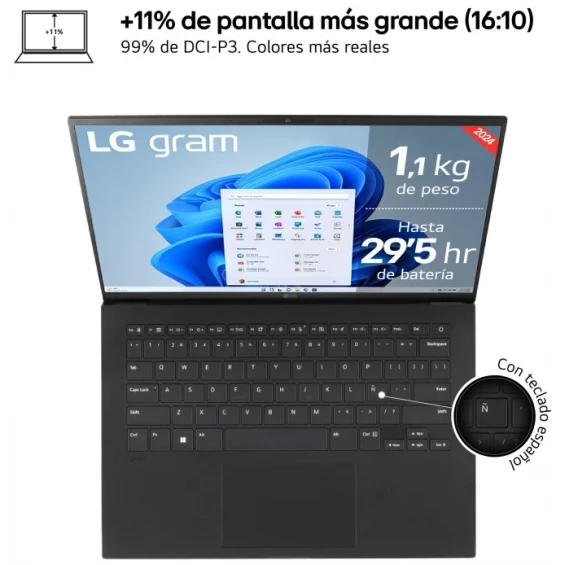 Portátil LG gram 14Z90S-G.AD78B, Intel Core Ultra 7 155H, 32 GB RAM, 1 TB SSD, Intel Arc, 14 pulgadas IPS WUXGA, Windows 11 Home, negro obsidiana - imagen 3