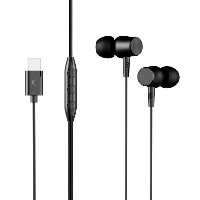 Auriculares con cable , USB-C, 120cm Compatible Android + iPhone 15 y post., Llamadas, Botón multifunción, Negro