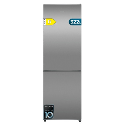 Cecotec Bolero CoolMarket Combi 322i Inox D Frigorifico Combi - Capacidad 322L - Luz LED - Temperatura Regulable - Acero Inoxidable - Total Nofrost - Frio Envolvente - 59.5x185.5cm - Color Acero