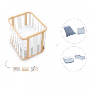 Minicuna-cuna (4en1) madera/blanca + textil cuna/minicuna Alba Blu · Crea Plus Tre Life
