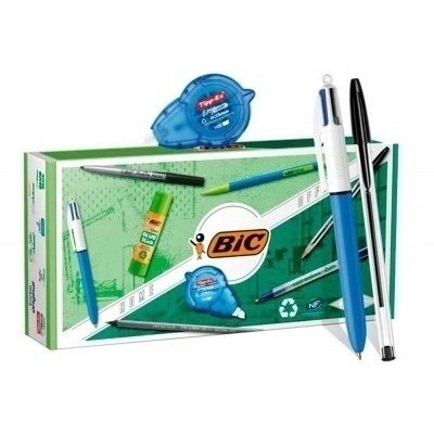 Bic Office ECOlutions Pack de Oficina 9 Piezas - Boligrafos + Portaminas + Lapiz + Rotulador + Pegamento Barra y Cinta Correctora
