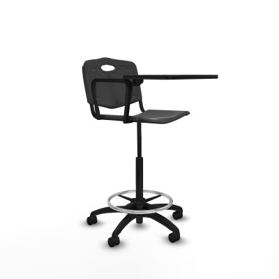 Taburete Robledo giratorio plástico negro brazo con pala diestros base poliamida ruedas nailon 50mm