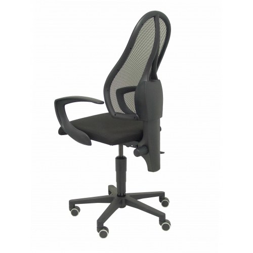 Silla Socuéllamos malla negra asiento tela negra brazos fijos