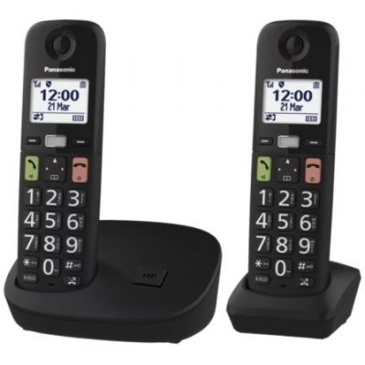 Teléfono inalámbrico Panasonic KX-TGU112EXB - Pack DUO | Color negro | Manos libres | Pantalla retroiluminada