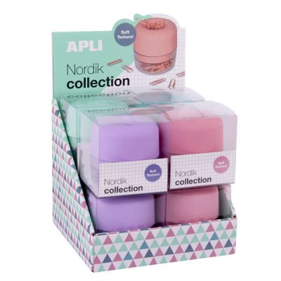 Apli Nordik Collection Expositor de Clips - Ø72x72mm - 8 Dispensadores en 4 Colores Pastel - Tapa Magnetica Soft Touch y Textura Silicona - Incluye 50 Clips de 28mm