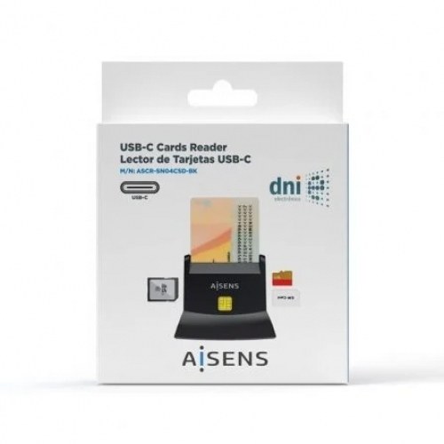 Lector de DNI y Tarjetas Aisens ASCR-SN04CSD-BK/ USB Tipo-C/ Negro