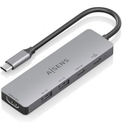 Docking USB Tipo-C Aisens ASUC-5P028-GR/ 1xHDMI/ 2xUSB/ 2xUSB Tipo-C/ 1xUSB Tipo-C PD/ Gris