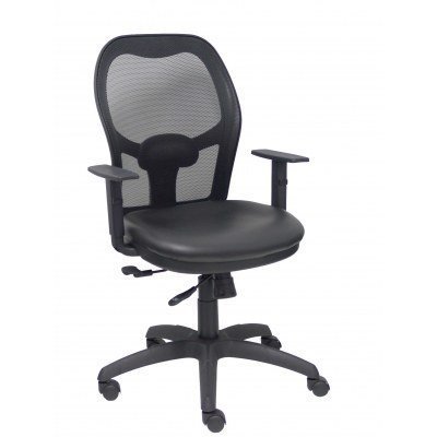 Silla Jorquera traslack malla negra asiento similpiel negro brazos regulables