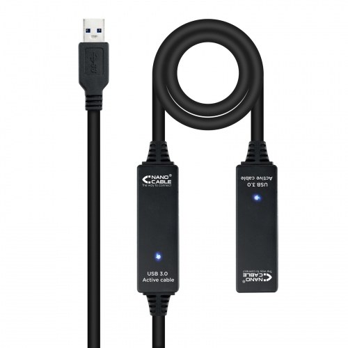 Cable USB 3.0 prolongador con amplificador y Alim., tipo A/M-A/H, negro, 15m