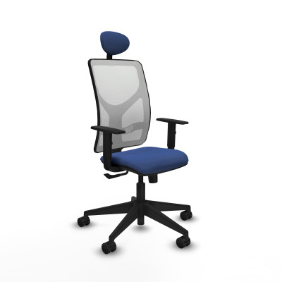 Motilla sincro malla blanca bali azul marino brazos 1D base piramidal cabecero fijo ruedas 65mm nailon