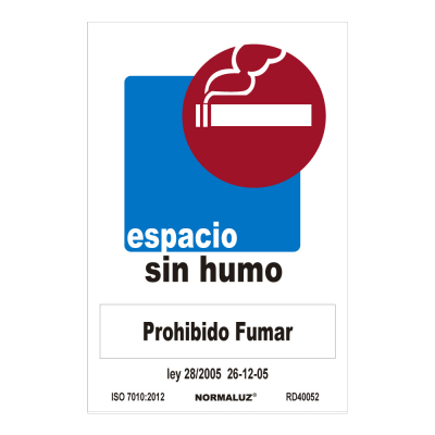 Cartel espacio sin humo-prohibido fumar (pvc 0,7mm) 30x40cm normaluz