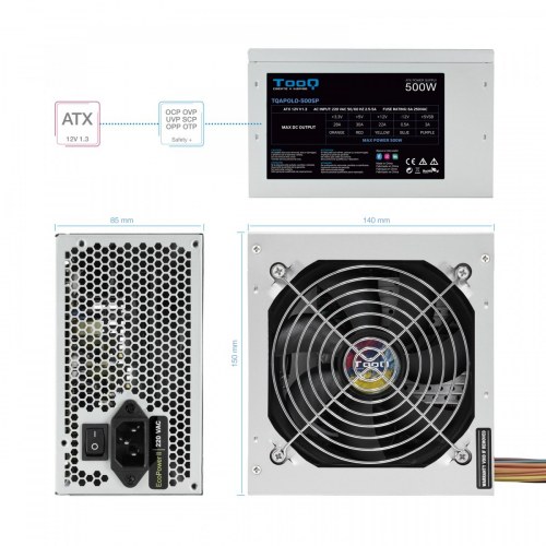 TooQ - TQAPOLO-500SP Fuente de Alimentación 500 W 20+4 pin ATX ATX Plata