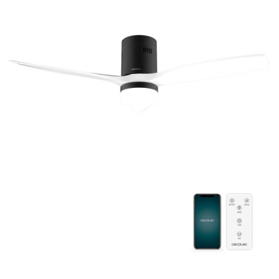 Cecotec EnergySilence Aero 5600 Aqua BlackandWhite Connected Ventilador de Techo con 3 Aspas y Luz LED - 40W - Diametro de 52 - Wi-Fi - IP44 - Temporizador - Modo Invierno - Color Blanco y Negro