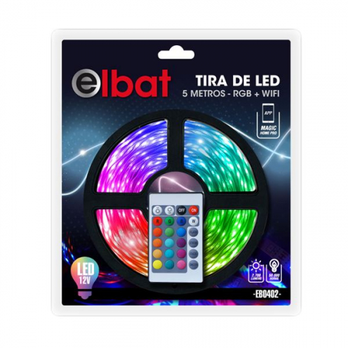 Elbat Tira LED RGB WiFi 12V 2700lm - 30 Led por Metro - Control Remoto - Longitud 5m