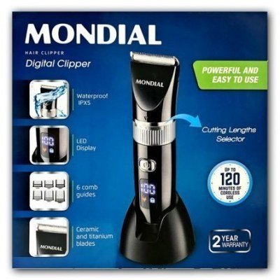 CORTAPELOS INALÁMBRICO MONDIAL DIGITAL CLIPPER CR-07 - 6 PEINES DE CORTE - CUCHILLAS CERAMICA Y TITANIO - WATERPROOF IPX5 - BATERÍA RECARGABLE