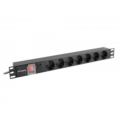 Regleta PDU Lanberg PDU-07F-0200 - 7 Tomas Schuko | 16A | Rack 1U | Negro
