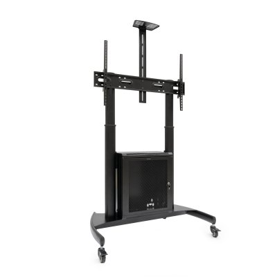 NARNIA? Soporte de Suelo con Armario Multiusos + Accesorios Rack para Pantallas 60- 100, Negro
