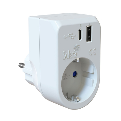 Adaptador 2p+t, 16a 250v. +usb a+usbc 3a 5vdc. 860usbac solera