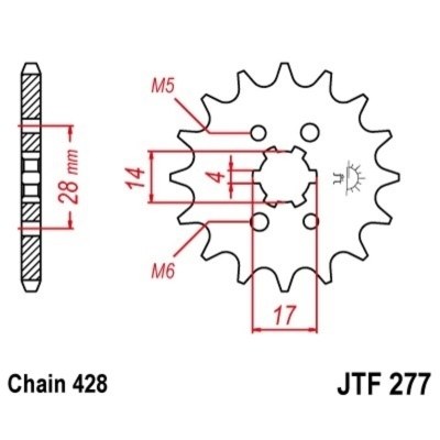 Piñón JT 277 de acero con 14 dientes JTF277.14