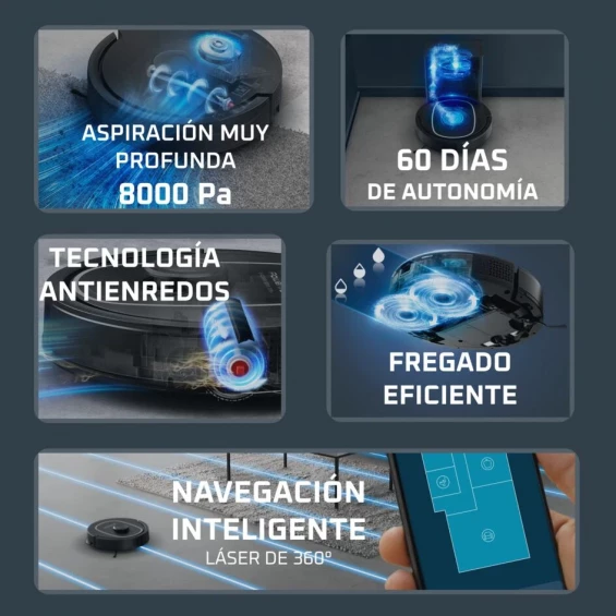 Robot aspirador Rowenta X-Plorer Serie 375+ RR8985E0, 8000 Pa, autovaciado, láser 360°, negro - imagen 3