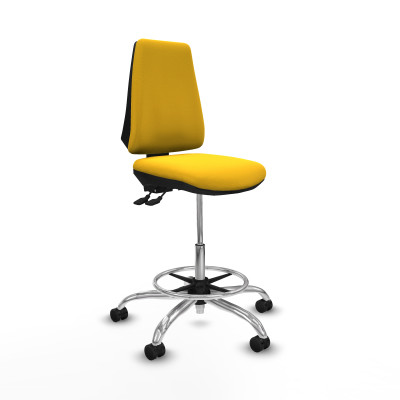 Taburete Elche AS similpiel amarillo base cromada ruedas 65mm nailon