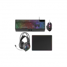 Mars Gaming MCP124PRO, Combo Gaming 4en1, Teclado RGB H-Mech con Reposamuñecas, Ratón RGB 3200DPI y Switches HUANO, Auriculares FRGB, Alfombrilla Na