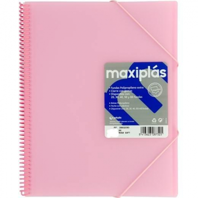 GRAFOPLÁS CARPETA CON FUNDAS MAXIPLÁS ESPIRAL A4 30 FUNDAS C/SOBRE PP RÍGIDO TRANSLÚCIDO ROSA SOFT