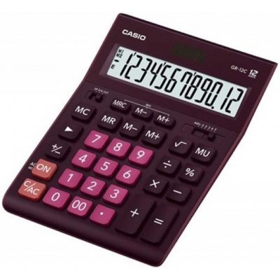 Casio GR-12C Calculadora de Sobremesa de 12 Digitos - Pantalla Extragrande - Simbolos de Comando de Funcion - Alimentacion Solar y Pilas - Color Burdeos