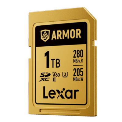 LEXAR 1TB PROFESSIONAL ARMOR GOLD SDXC UHS-II CARDS, UP TO 280MB/S READ 210MB/S WRITE C10 V60 U3,STAINLESS STEEL CASING, IP68