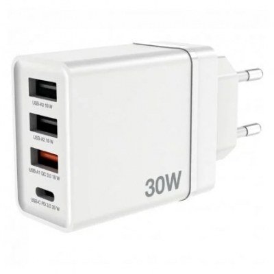 Cargador de Pared GaN Verbatim CHR-30EU2/ 1xUSB Tipo-C/ 3xUSB/ 30W