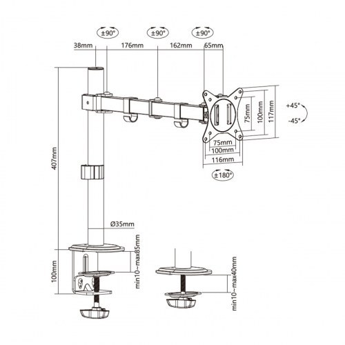 Aisens - Soporte De Mesa Eco Giratorio E Inclinable Para Monitor/Tv 9Kg (3 Pivotes, 1 Brazo) De 17-32, Negro