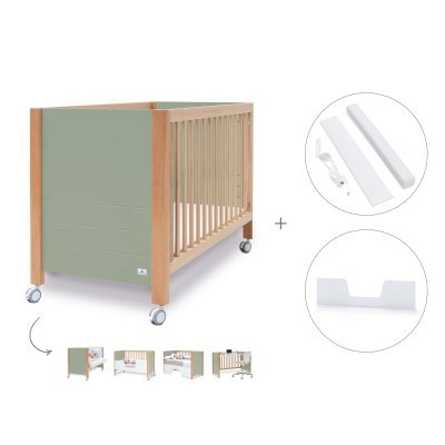 Cuna colecho 60x120 cm convertible (3en1) madera/verde-oliva · Ombra