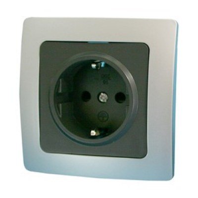 Base Enchufe Schuko Empotrar 80x80x12mm PLATA/GRIS