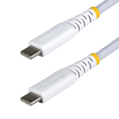 Cable de Carga USB-C Trenzado de TPE y Nailon de 30cm - Cable Cargador USB Tipo C - - Cable Cargador para Portátil o Tablet - Cable de Servicio Pesado - USB 2.0 - PD 60W 3A - Blanco