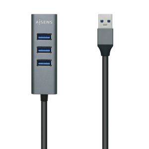 Aisens - Hub Usb 3.0 Aluminio, Tipo A/M-4Xtipo A/H, Negro, 30Cm
