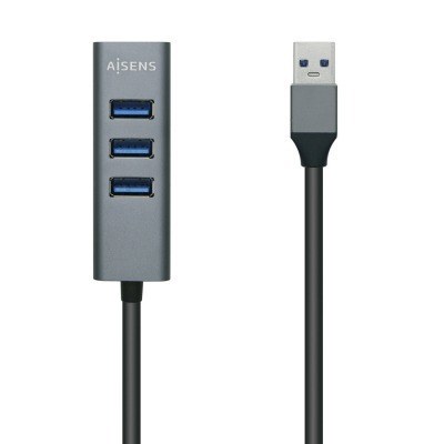 Aisens - Hub Usb 3.0 Aluminio, Tipo A/M-4Xtipo A/H, Negro, 30Cm