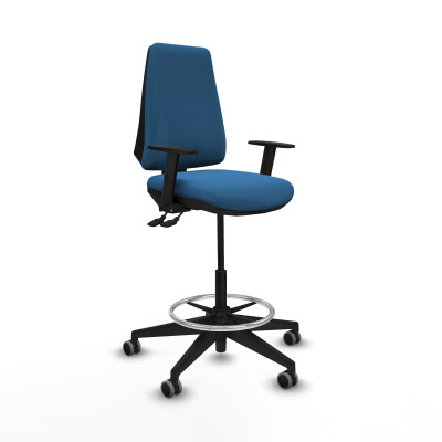 Taburete Elche AS similpiel azul claro brazos 1D base piramidal ruedas 65mm engomadas