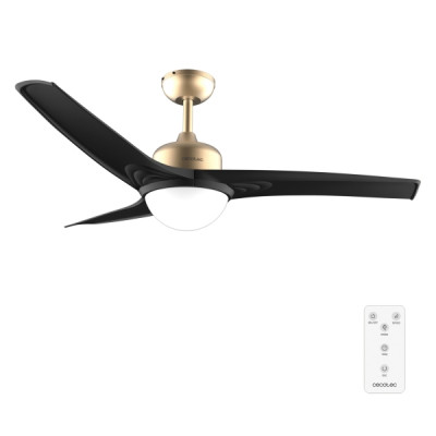Cecotec EnergySilence Aero 560 GoldBlack Ventilador de Techo con 3 Aspas y Luz Integrada - 60W - Diametro de 52 - LED de 18W - Mando a Distancia - Temporizador - 3 Velocidades - Color Dorado y Negro