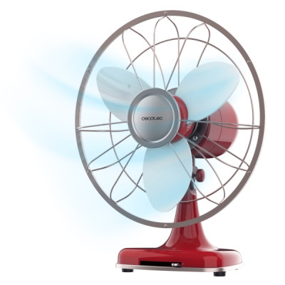 Cecotec EnergySilence 1090 RetroDesk Design Ventilador de Sobremesa con 3 Aspas de EVA - 40W - Diametro de 12 - Minimalista - 3 Velocidades - Oscilacion 80º - Inclinacion Ajustable - Color Rojo