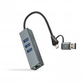 Nanocable Conversor USB-C+USB-A/M RJ45+ 3xUSB-A