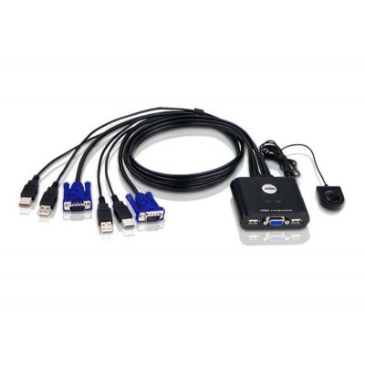 Switch KVM formato cable VGA USB de 2 puertos con selector remoto de puerto
