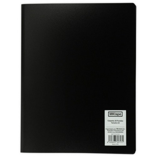MKtape Carpeta con 20 Fundas Portadocumentos - Tamaño A4 - Color Negro